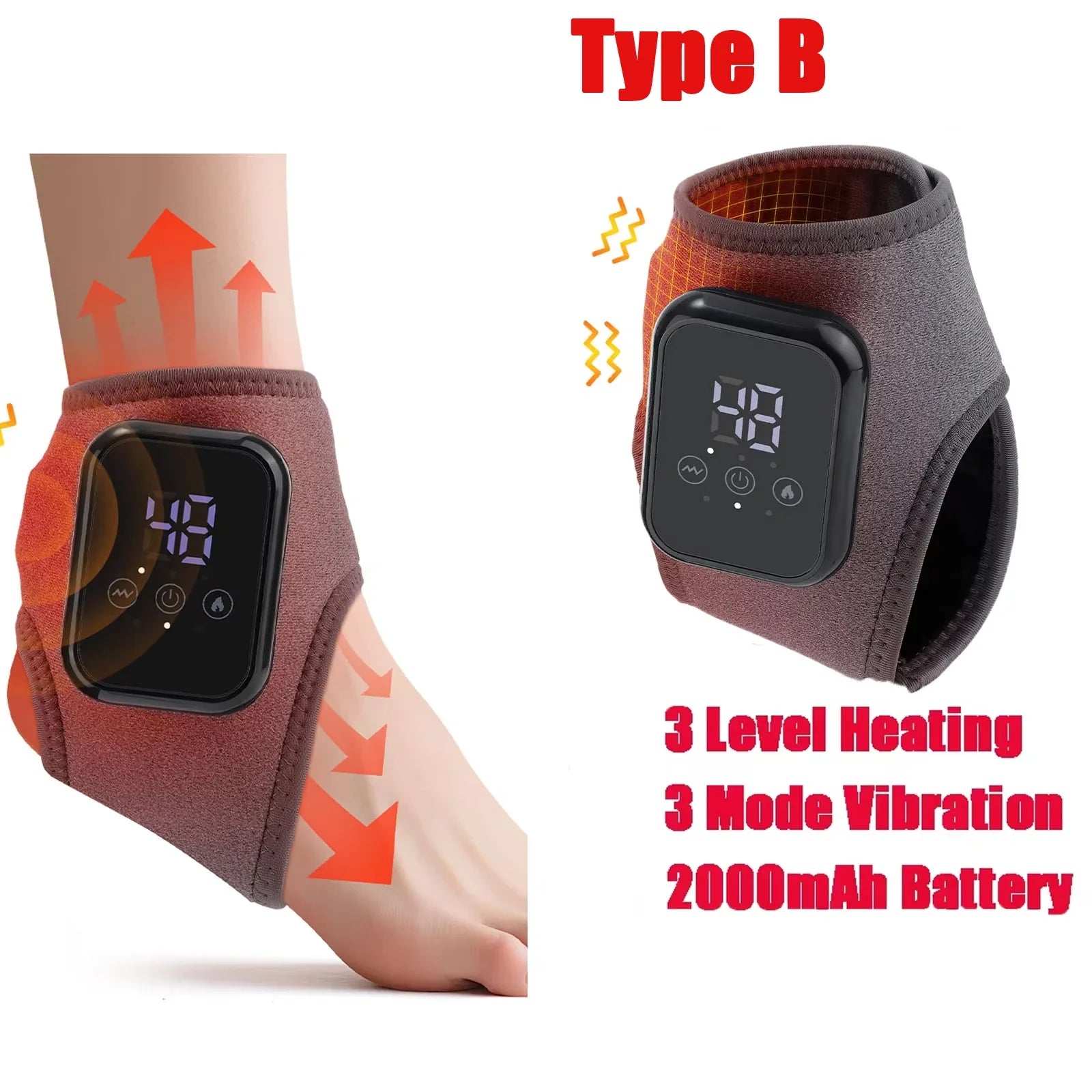 Electric Heating Ankle Massager | 3 Heat Settings, Vibration Modes & Timer for Ankle Pain Relief and Sports Recovery