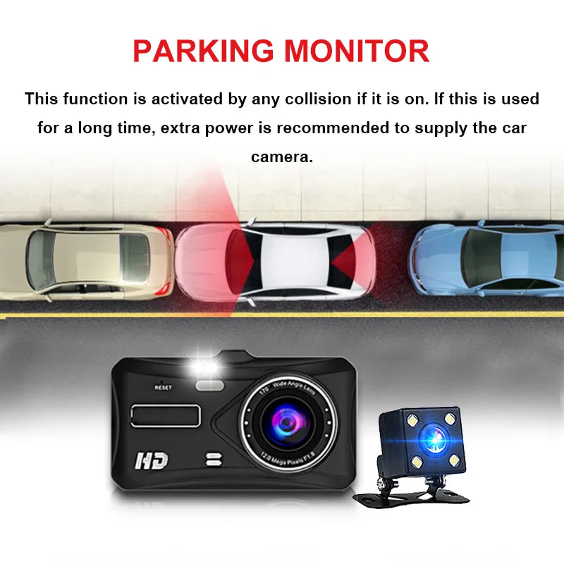 Front and Rear Dash Cam – Loop Recording & Emergency Lock