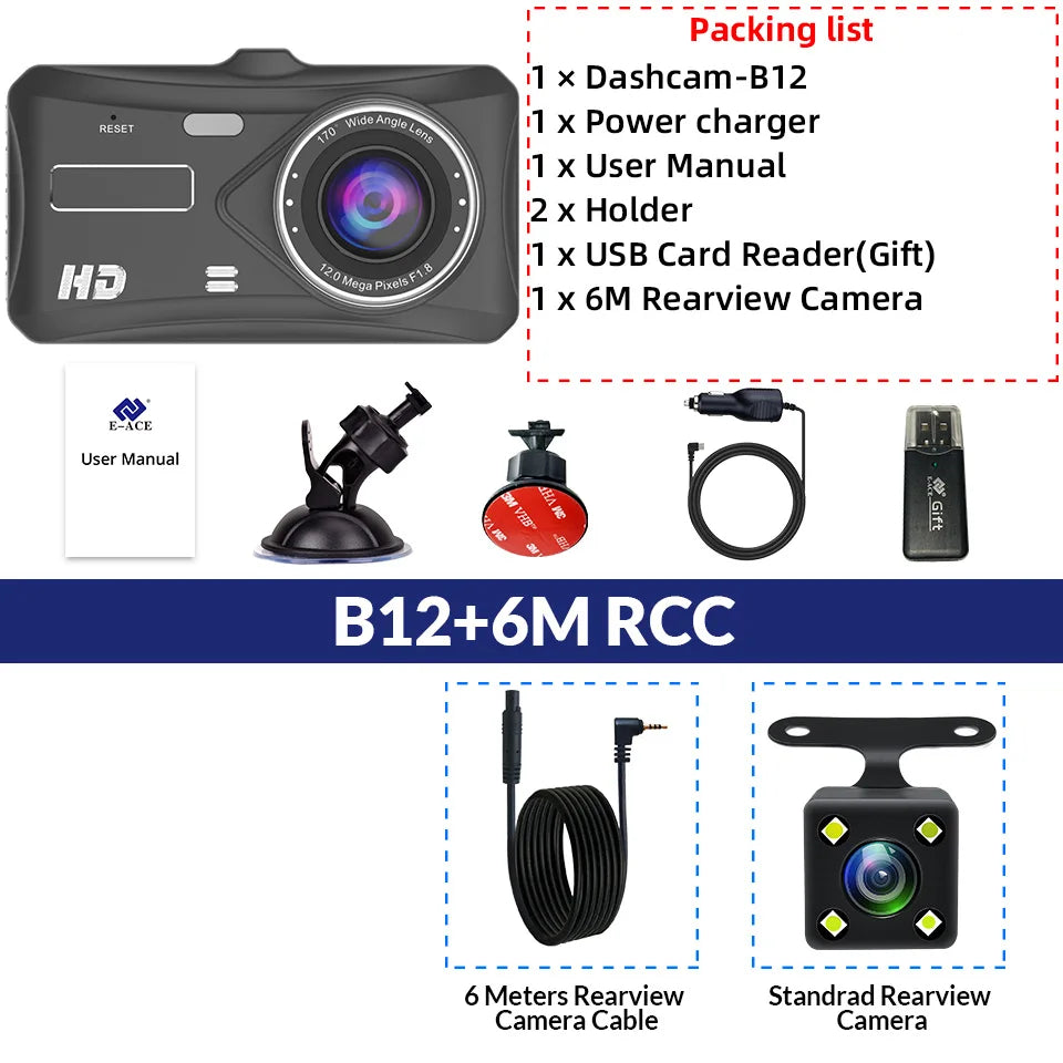 Front and Rear Dash Cam – Loop Recording & Emergency Lock