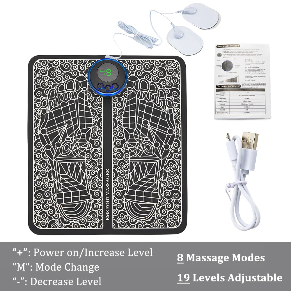 EMS Foot Massager Mat – 8 Modes & 19 Levels | Rechargeable