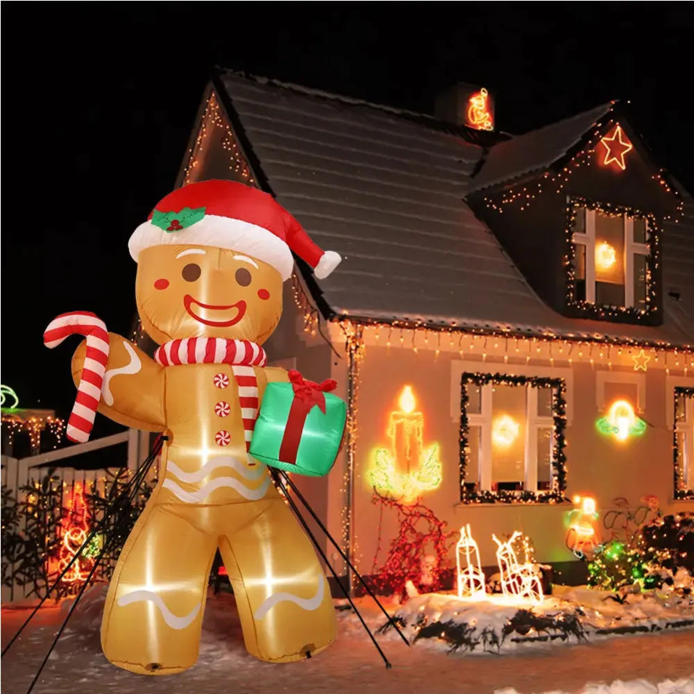 8FT Christmas Inflatable Gingerbread Man | Waterproof, LED Lights & Ideal for Outdoor Yard Decorations