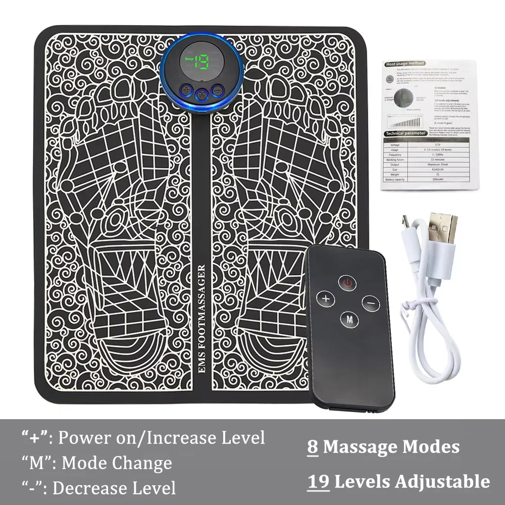 EMS Foot Massager Mat – 8 Modes & 19 Levels | Rechargeable