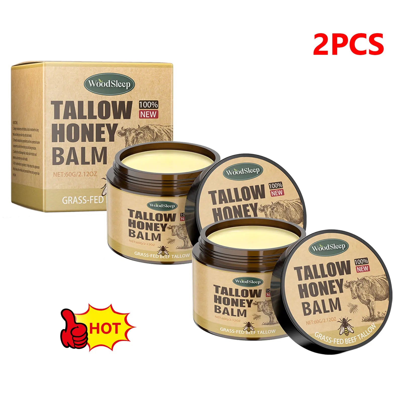 Whipped Beef Tallow and Honey Balm | Fast Absorption, Organic Moisturizer for Face and Body, Ideal for Sensitive Skin