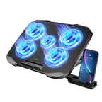 Laptop Cooling Pad with 5 Quiet Fans, Adjustable Height & Phone Holder - Compatible with 12-15.6 Inch Laptops