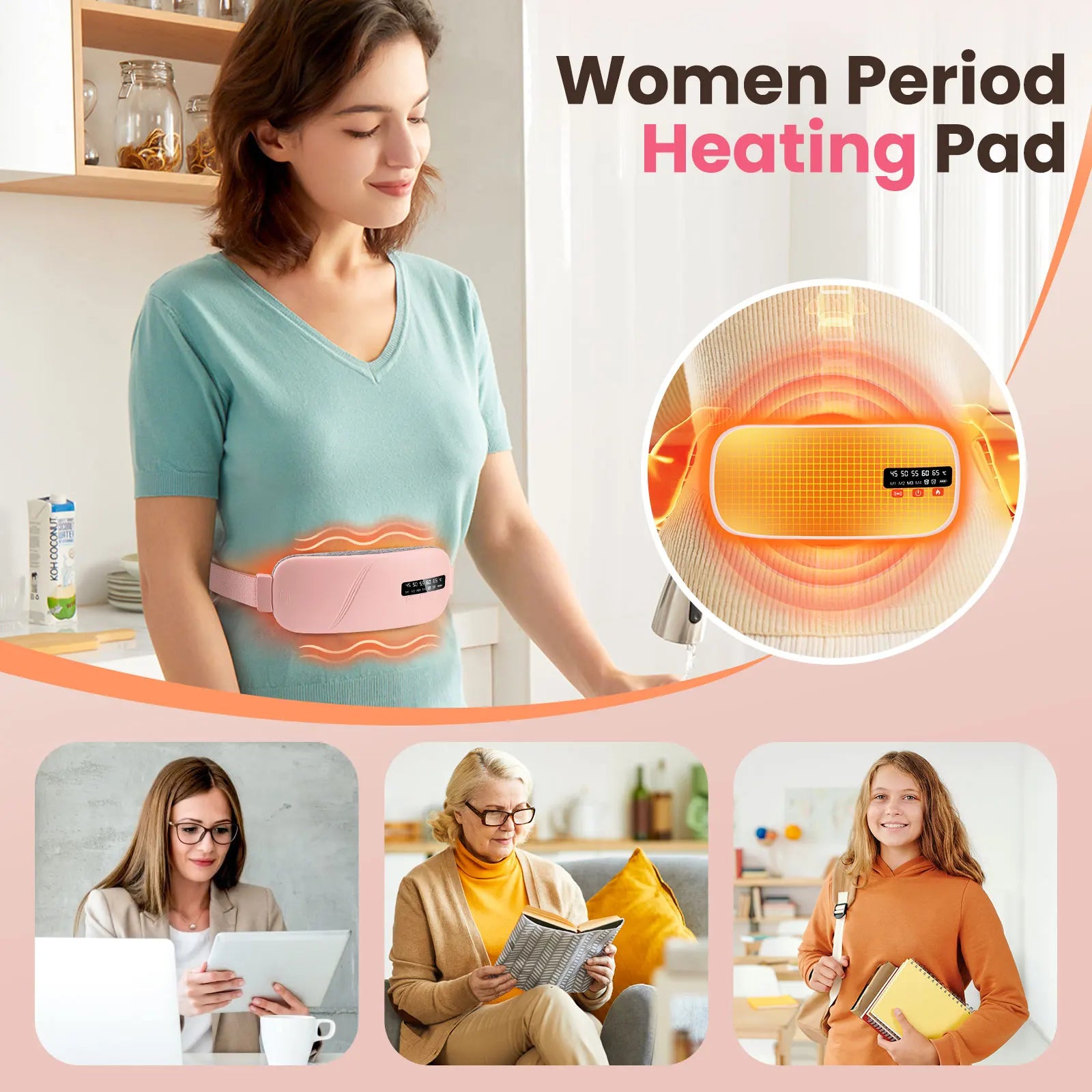 Women's Rechargeable Menstrual Heating Pad | Adjustable Heat & Vibration for Period Relief at Home