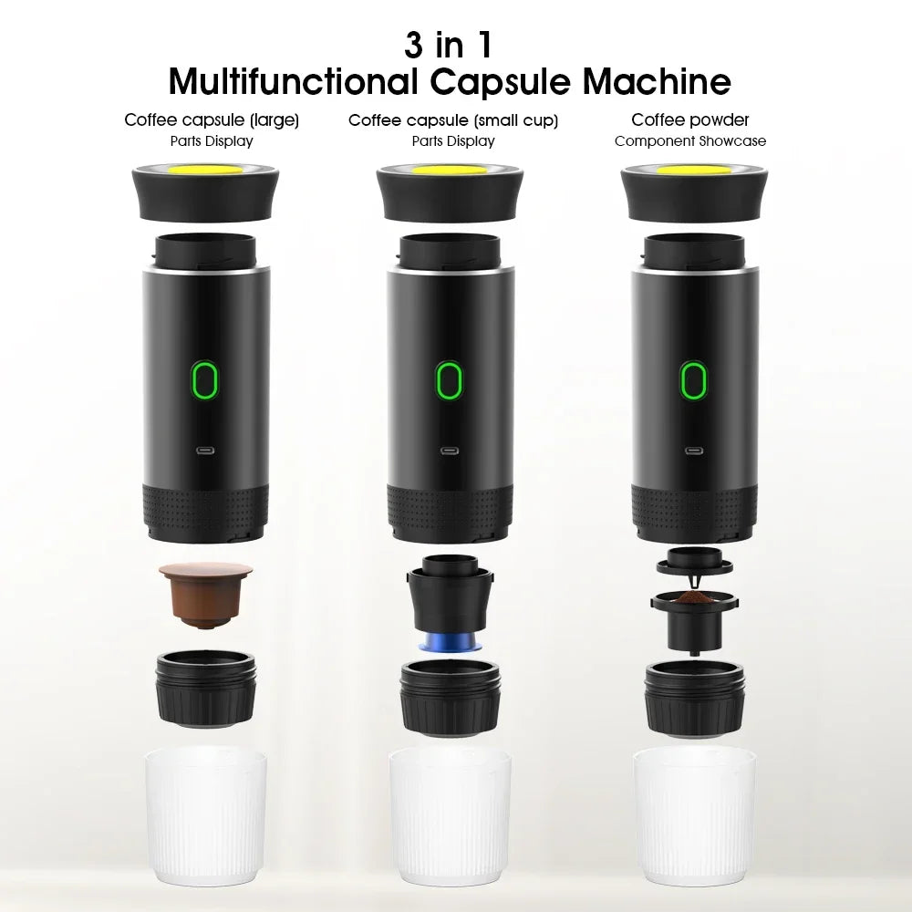 Wireless Electric Portable Espresso Coffee Machine - 3-in-1 Travel Coffee Maker for Car & Home