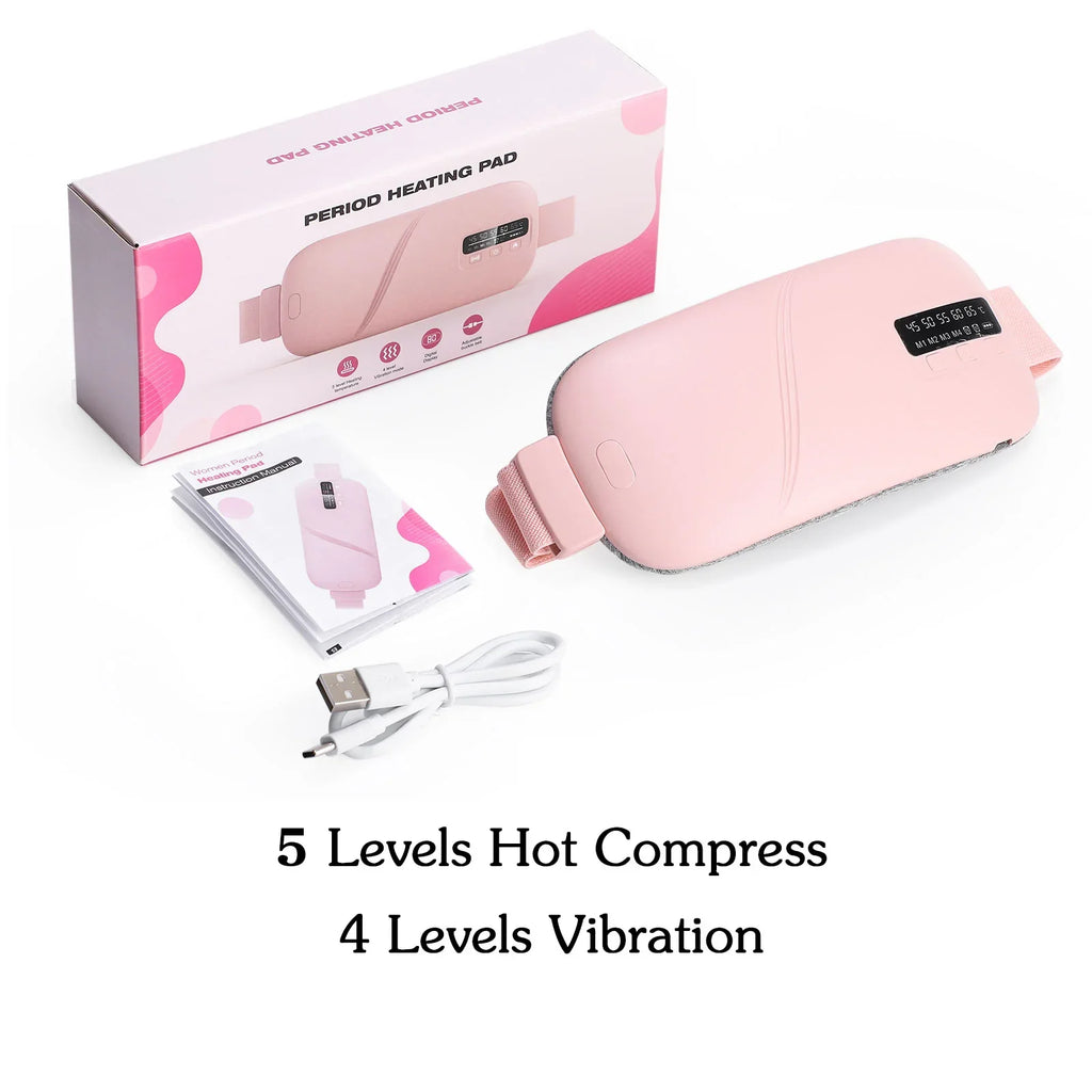 Women's Rechargeable Menstrual Heating Pad | Adjustable Heat & Vibration for Period Relief at Home