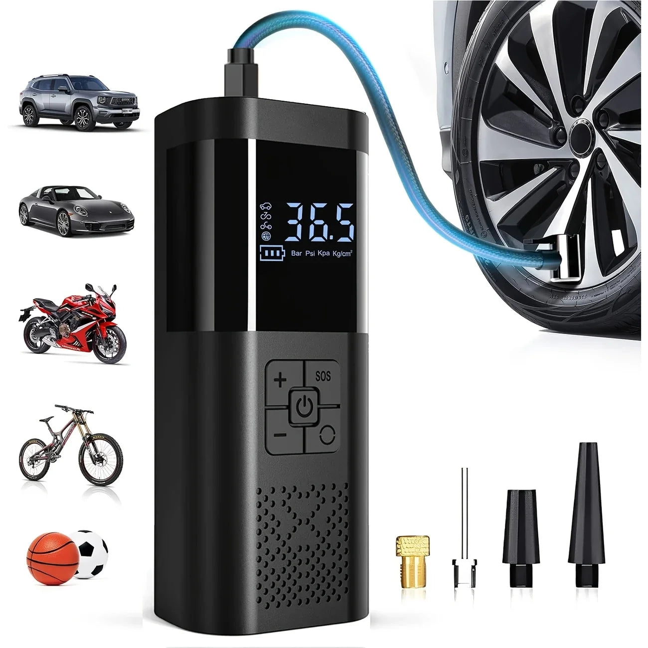 Portable Air Pump for Car Tires – Digital Gauge | LED Light