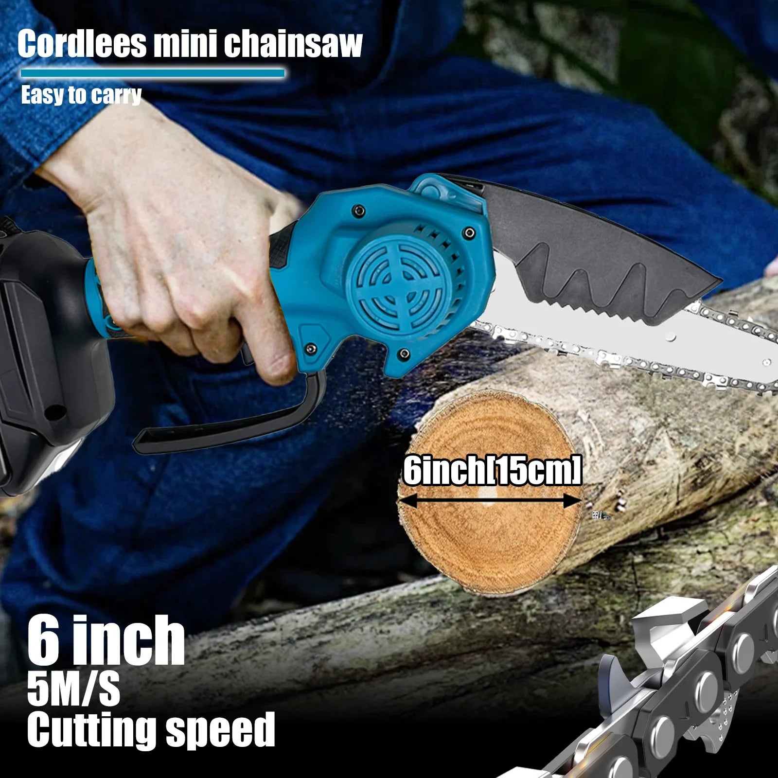 Portable Mini Chainsaw | 6-Inch, Lightweight & Efficient for Tree, Branch, and Wood Cutting