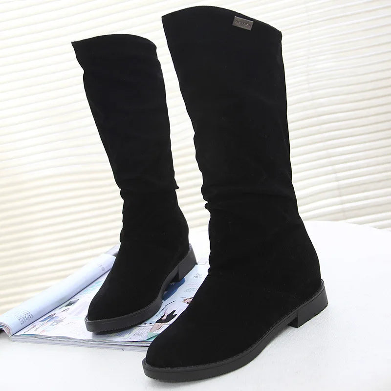 Women's Frosted Mid-Calf Winter Boots | Low Heel, Plus Velvet & Ideal for Cold Weather Wear