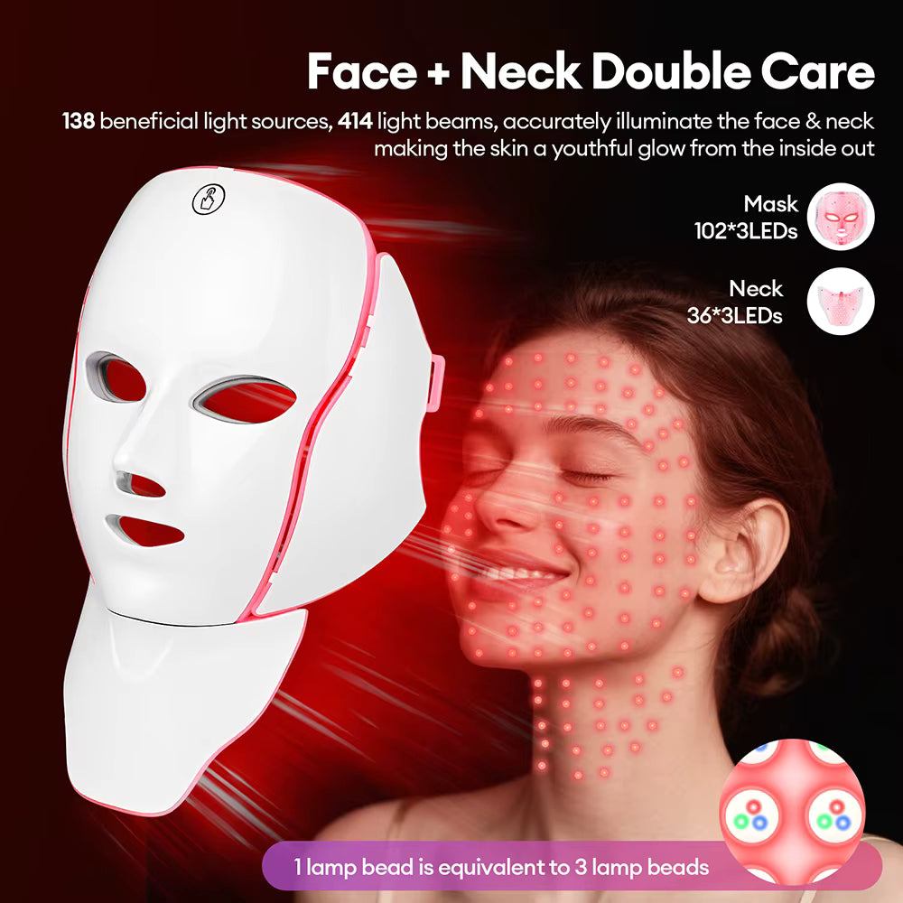 Red Light Therapy Mask for Face & Neck | 7-Color Skin Rejuvenation