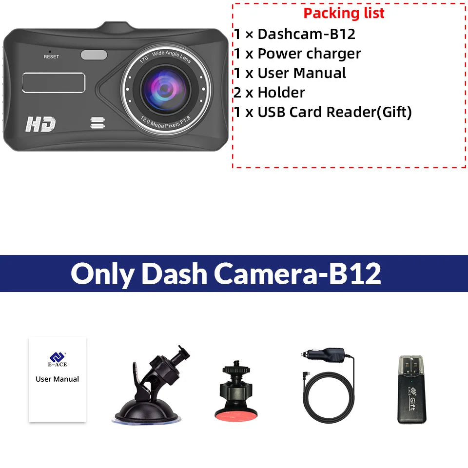 Front and Rear Dash Cam – Loop Recording & Emergency Lock