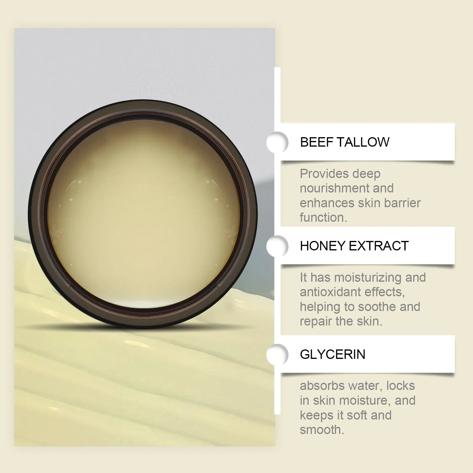 Whipped Beef Tallow and Honey Balm | Fast Absorption, Organic Moisturizer for Face and Body, Ideal for Sensitive Skin