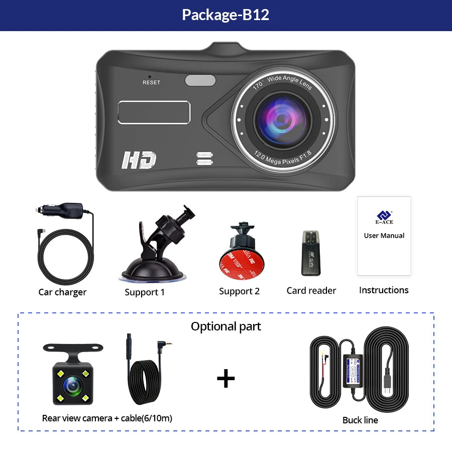 Front and Rear Dash Cam – Loop Recording & Emergency Lock