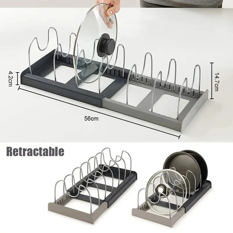 Expandable Kitchen Pan Organizer – 7 Adjustable Dividers