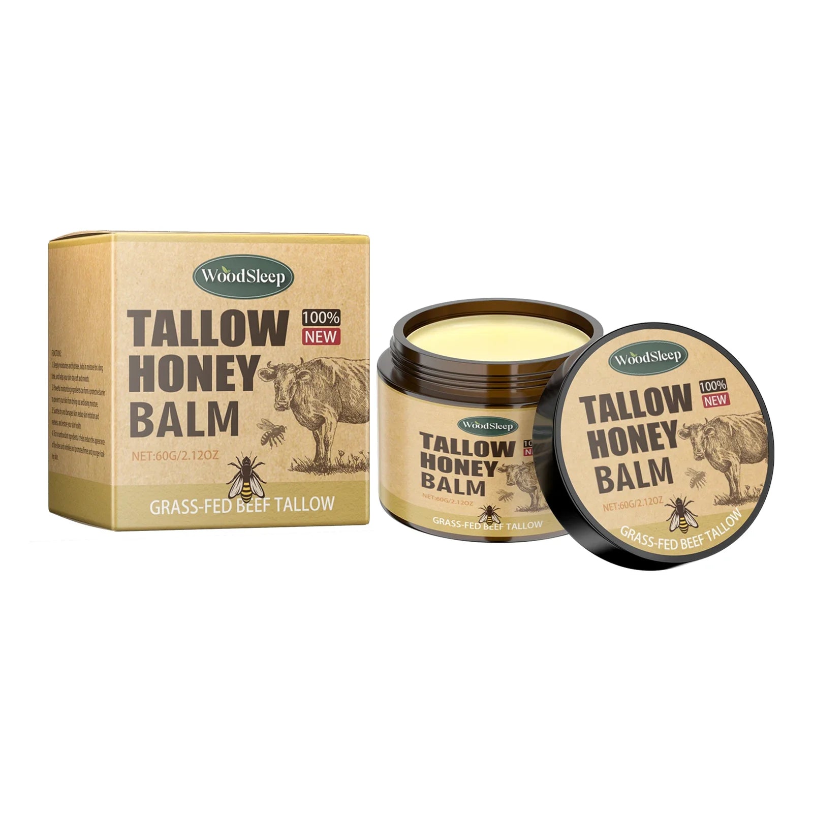Whipped Beef Tallow and Honey Balm | Fast Absorption, Organic Moisturizer for Face and Body, Ideal for Sensitive Skin