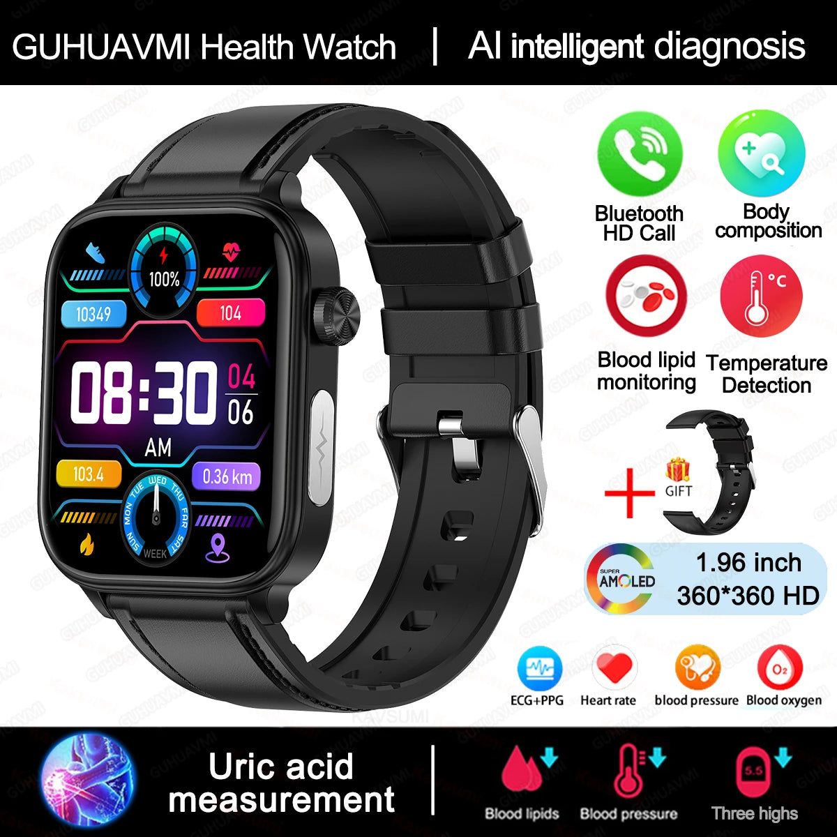 Smart Watch with AMOLED Display – Heart Rate & Sleep Tracker