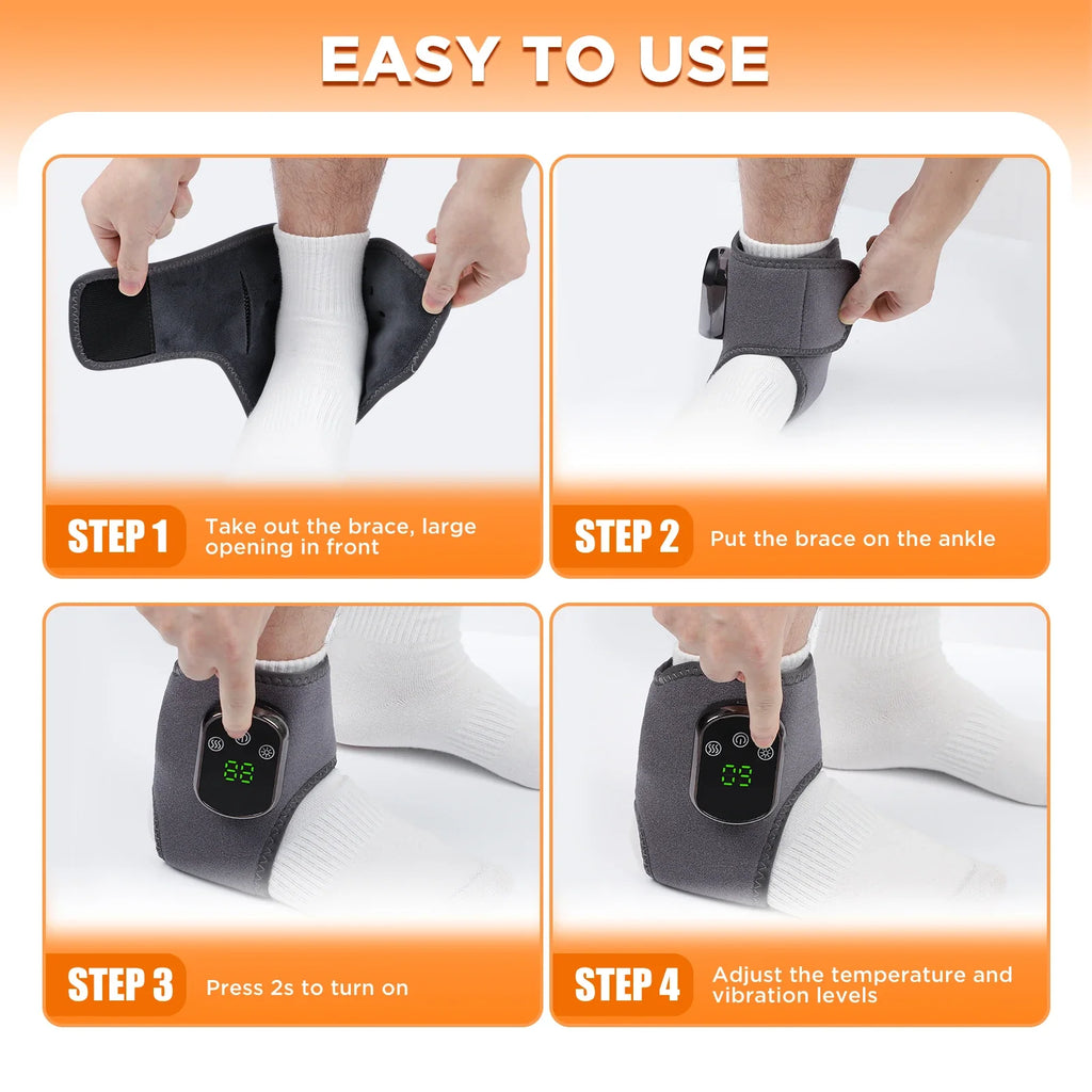 Electric Heating Ankle Massager | 3 Heat Settings, Vibration Modes & Timer for Ankle Pain Relief and Sports Recovery