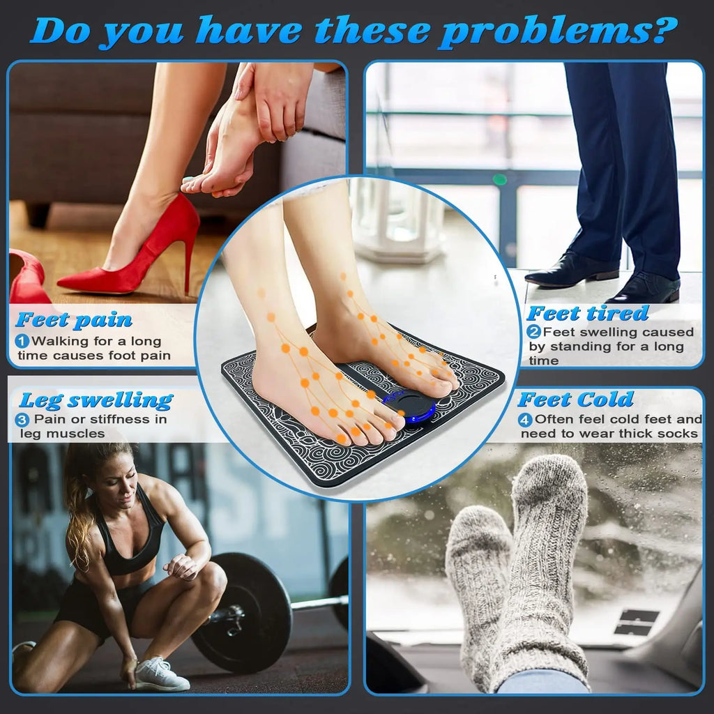 EMS Foot Massager Mat – 8 Modes & 19 Levels | Rechargeable