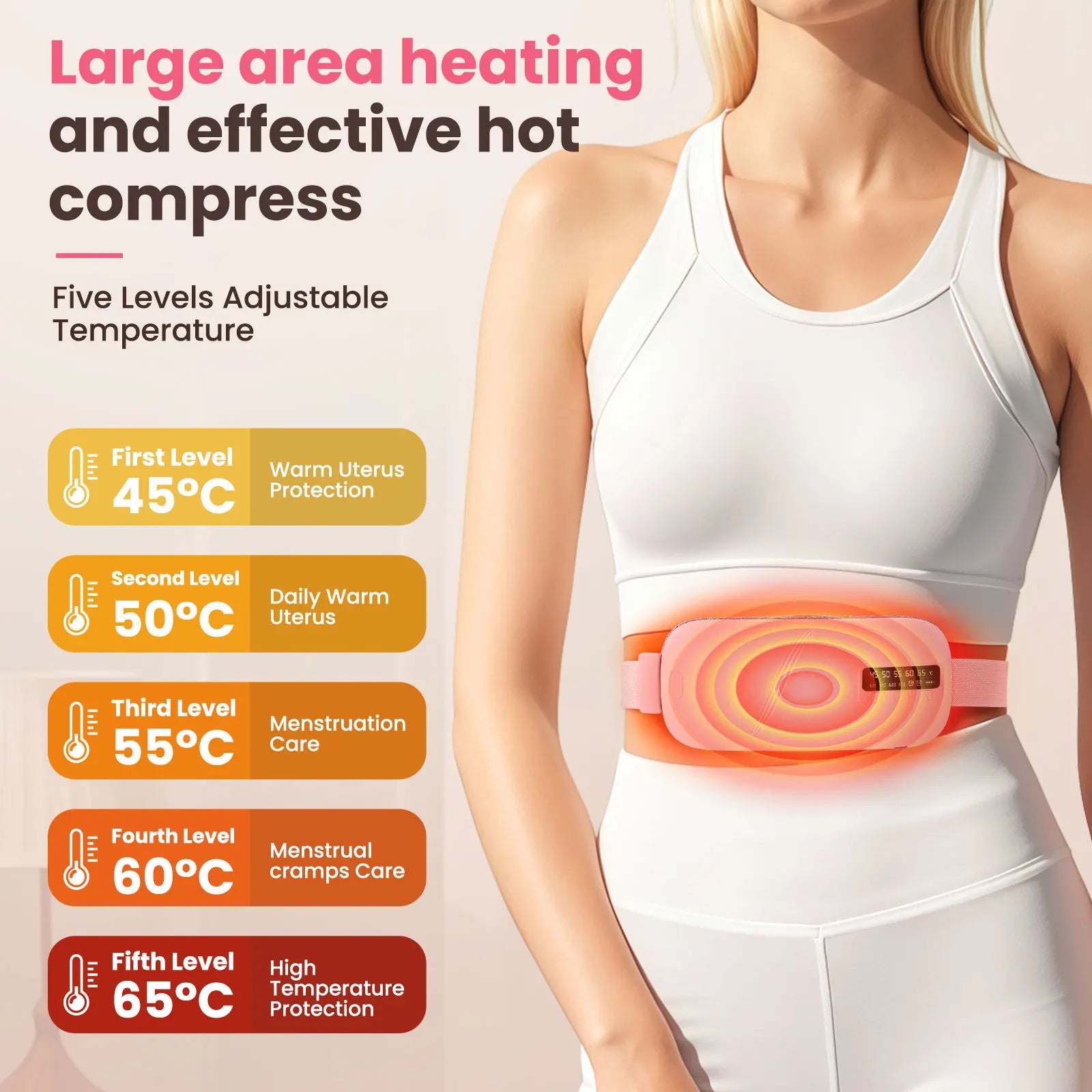 Women's Rechargeable Menstrual Heating Pad | Adjustable Heat & Vibration for Period Relief at Home