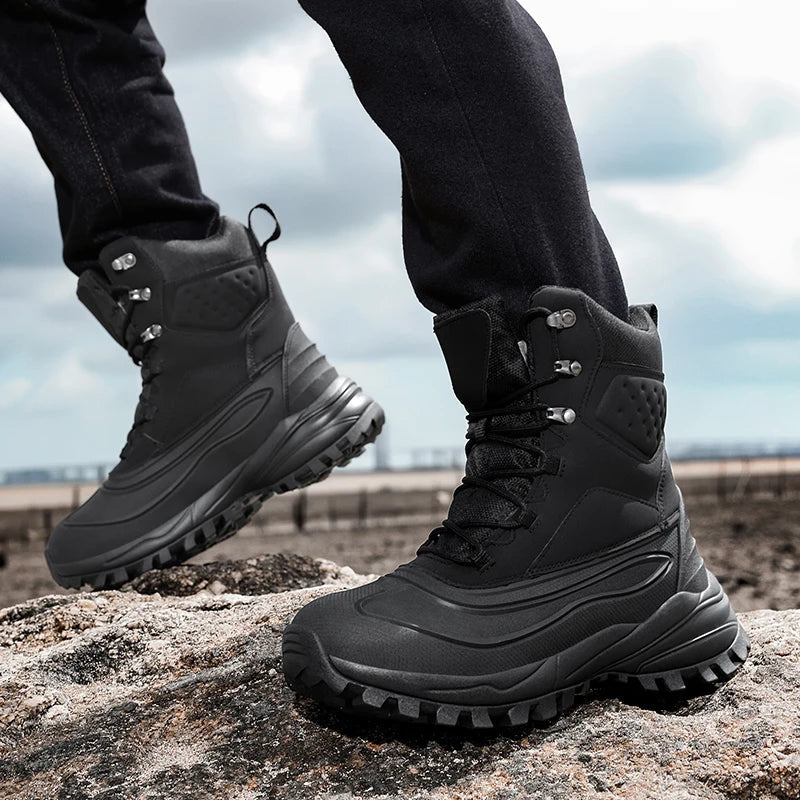 Men's Waterproof High-Top Snow Boots | Thickened Fleece Lining & Non-Slip for Cold Weather Hiking