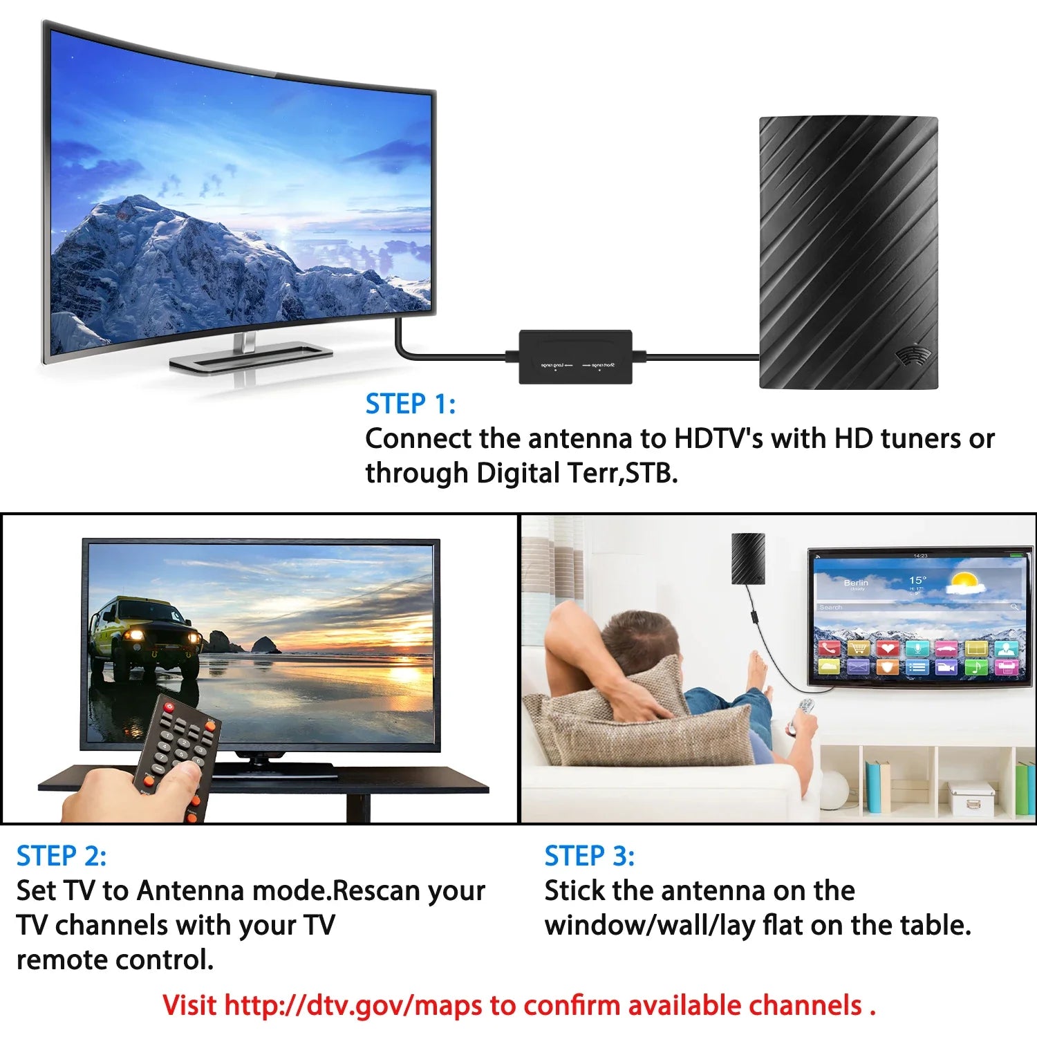 6000 Miles Digital TV Antenna - 39DBI Amplified HDTV for 4K 1080P Indoor/Outdoor Use, Waterproof Design for Strong Signal Reception