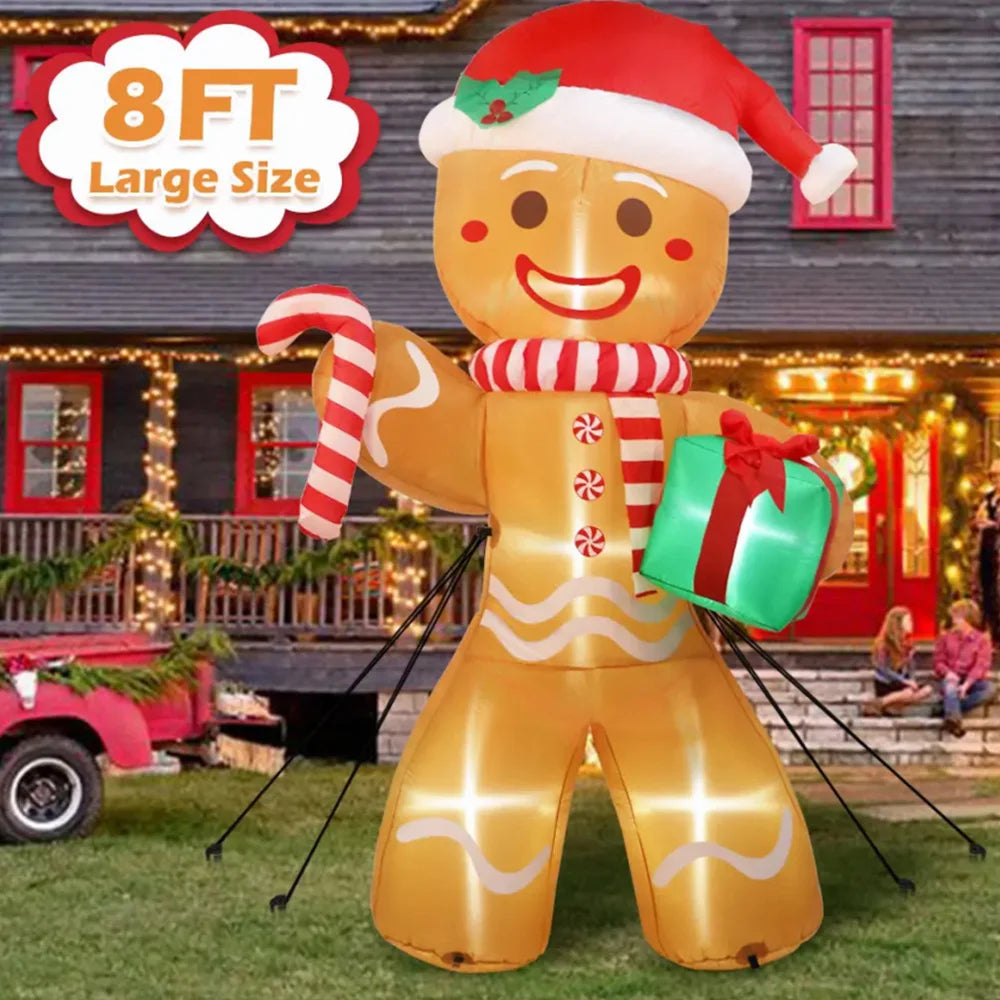 8FT Christmas Inflatable Gingerbread Man | Waterproof, LED Lights & Ideal for Outdoor Yard Decorations