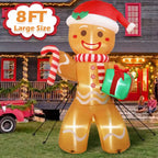 8FT Christmas Inflatable Gingerbread Man | Waterproof, LED Lights & Ideal for Outdoor Yard Decorations