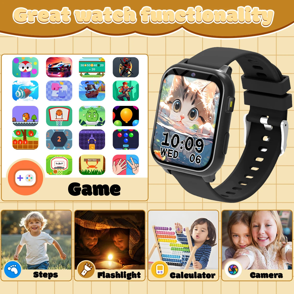 Smart Watch for Kids – Alarm, Countdown & Flashlight | 1.83" Touchscreen