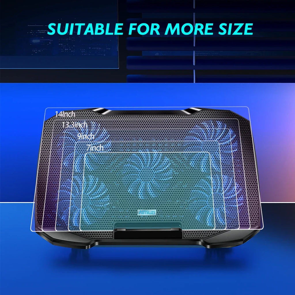 Laptop Cooling Pad with 5 Quiet Fans, Adjustable Height & Phone Holder - Compatible with 12-15.6 Inch Laptops