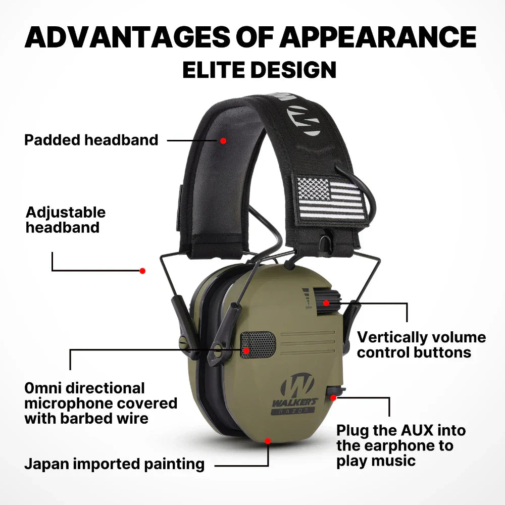 Electronic Earmuffs for Hearing Protection - Noise-Canceling Headphones for Shooting, Hunting, and Industrial Use