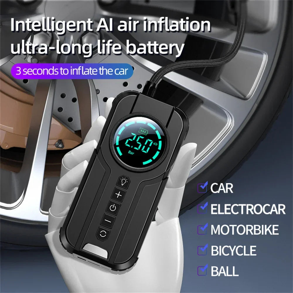 4-in-1 Car Jump Starter with Air Compressor, Power Bank & LED Flashlight – 1000A Peak Portable Battery Booster for Emergency Use