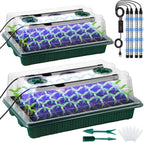 High Dome Seed Starter Trays with LED Grow Lights - 80 Cells, Smart Timer, Garden Tools for Home Gardening