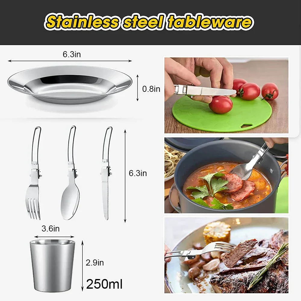 Portable Camping Cookware Set - Lightweight Non-Stick Cooking Kit for Hiking, Backpacking & Outdoor Adventures