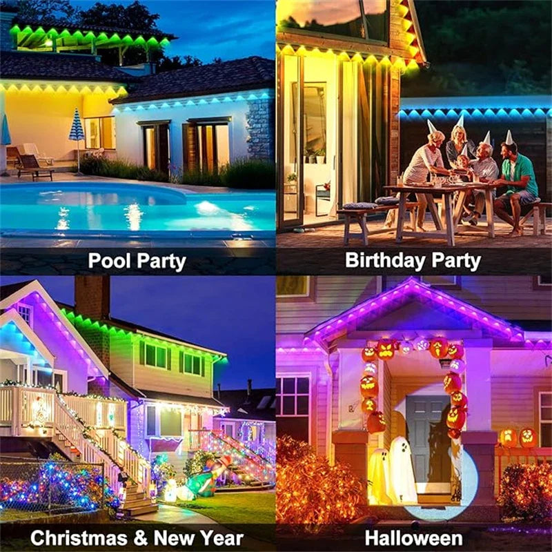 LED Permanent Outdoor Lights | IP65 Waterproof RGBIC String Lights with Remote for Holiday Decor & Year-Round Use