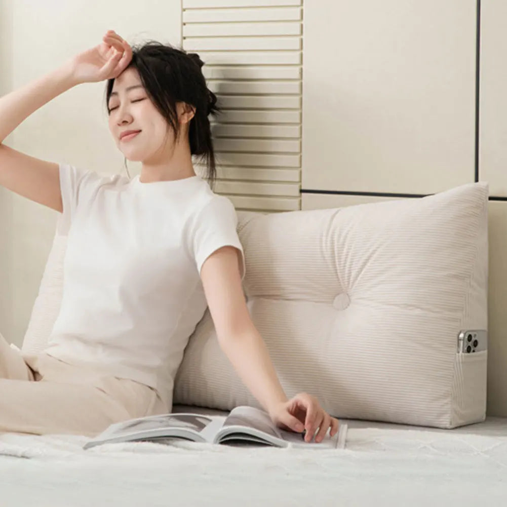 Bed Wedge Pillow – Long Upright Back Support | Corduroy Cover