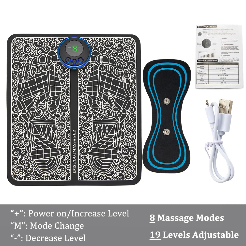 EMS Foot Massager Mat – 8 Modes & 19 Levels | Rechargeable