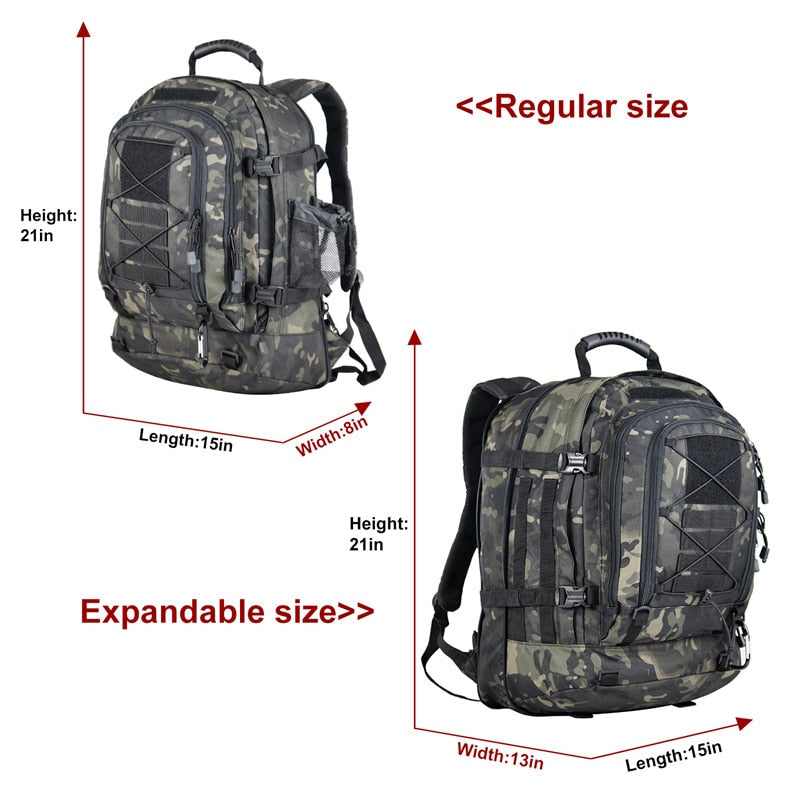 60L Military Tactical Backpack - Expandable Waterproof Rucksack for Camping, Hiking, Travel & Outdoor Adventures