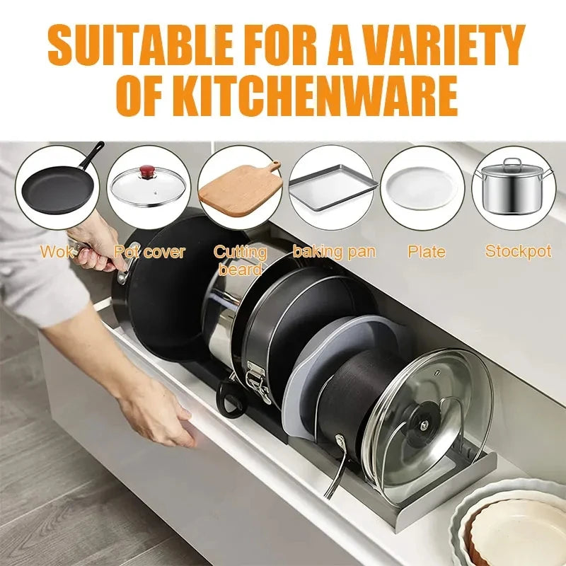 Expandable Kitchen Pan Organizer – 7 Adjustable Dividers