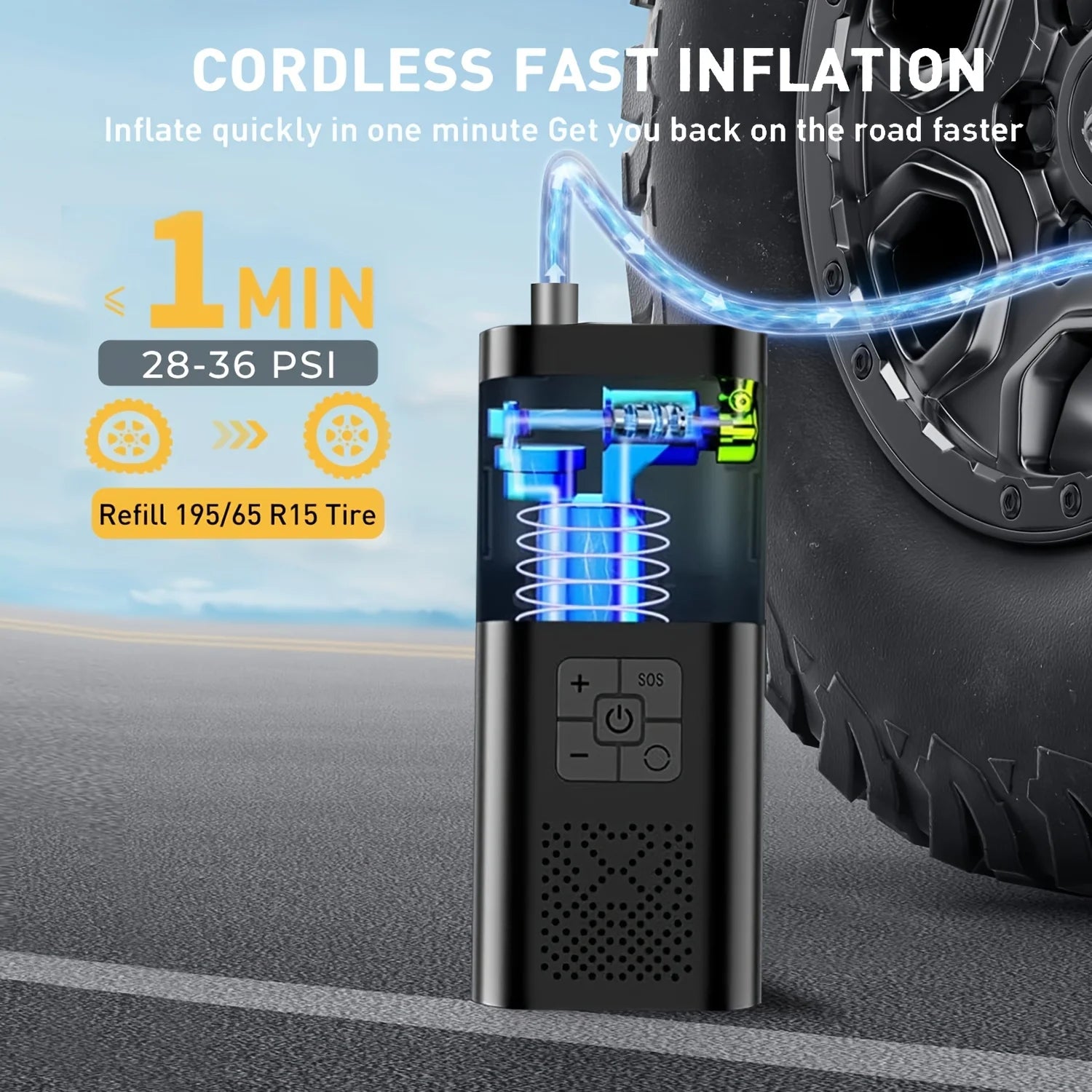 Portable Air Pump for Car Tires – Digital Gauge | LED Light