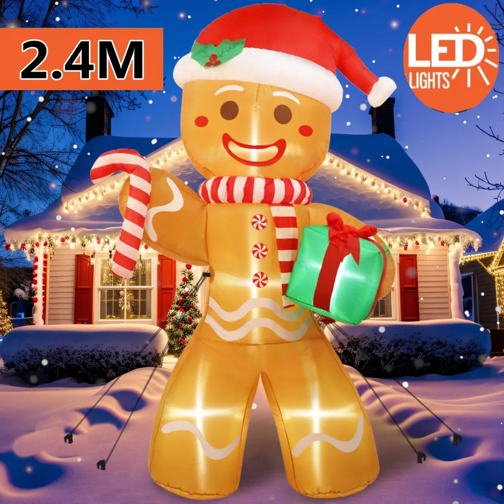 8FT Christmas Inflatable Gingerbread Man | Waterproof, LED Lights & Ideal for Outdoor Yard Decorations