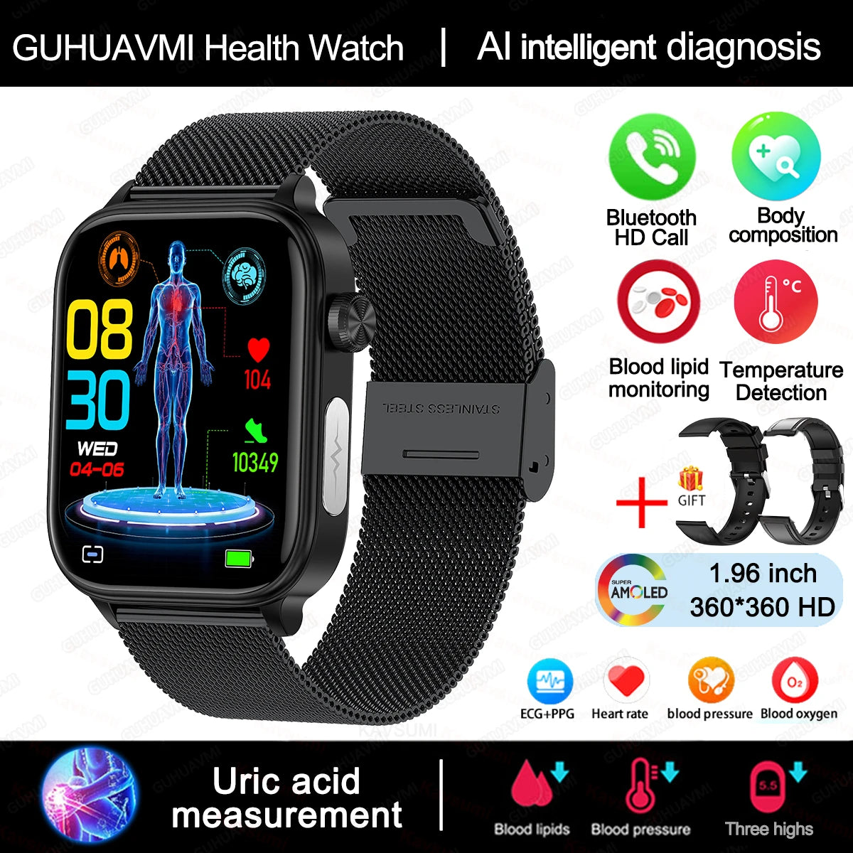 Smart Watch with AMOLED Display – Heart Rate & Sleep Tracker