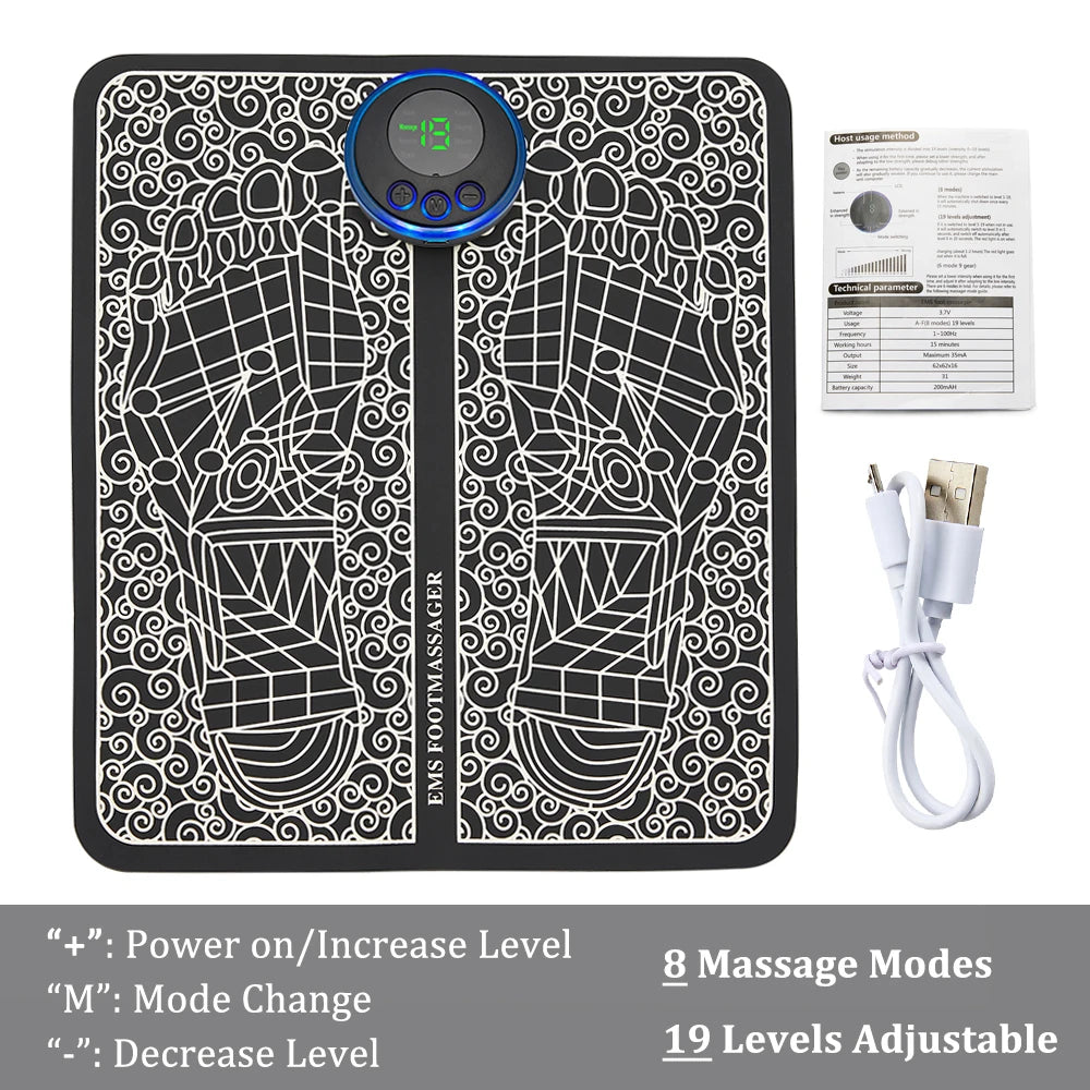EMS Foot Massager Mat – 8 Modes & 19 Levels | Rechargeable
