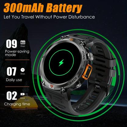 Dry Strikes & Shock-Resistant Smartwatch | Outdoor Waterproof Sports Watch with Full Touch Screen, LED Flashlight & Bluetooth Calling