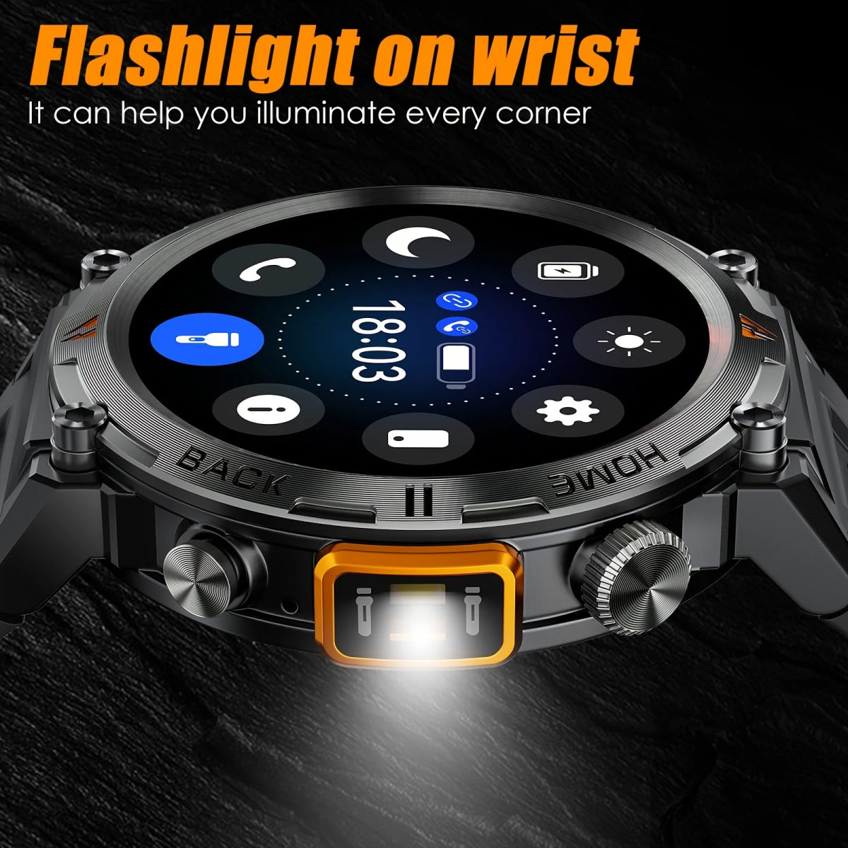 Dry Strikes & Shock-Resistant Smartwatch | Outdoor Waterproof Sports Watch with Full Touch Screen, LED Flashlight & Bluetooth Calling