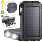 10,000mAh Waterproof Solar USB Dual Charger with LED Light for Outdoor Camping and Emergency Use