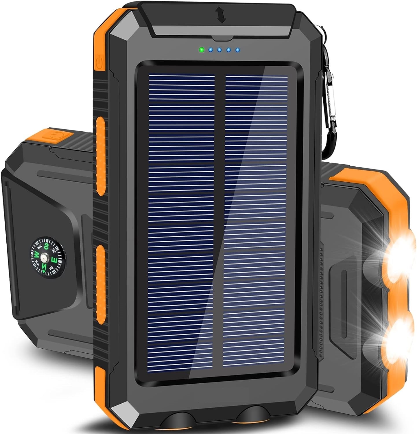 10,000mAh Waterproof Solar USB Dual Charger with LED Light for Outdoor Camping and Emergency Use