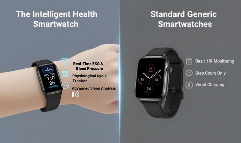Intelligent Blood Pressure Monitor Smartwatch | EKG, Heart Rate & Sleep Tracker for Women, Waterproof & Comfortable