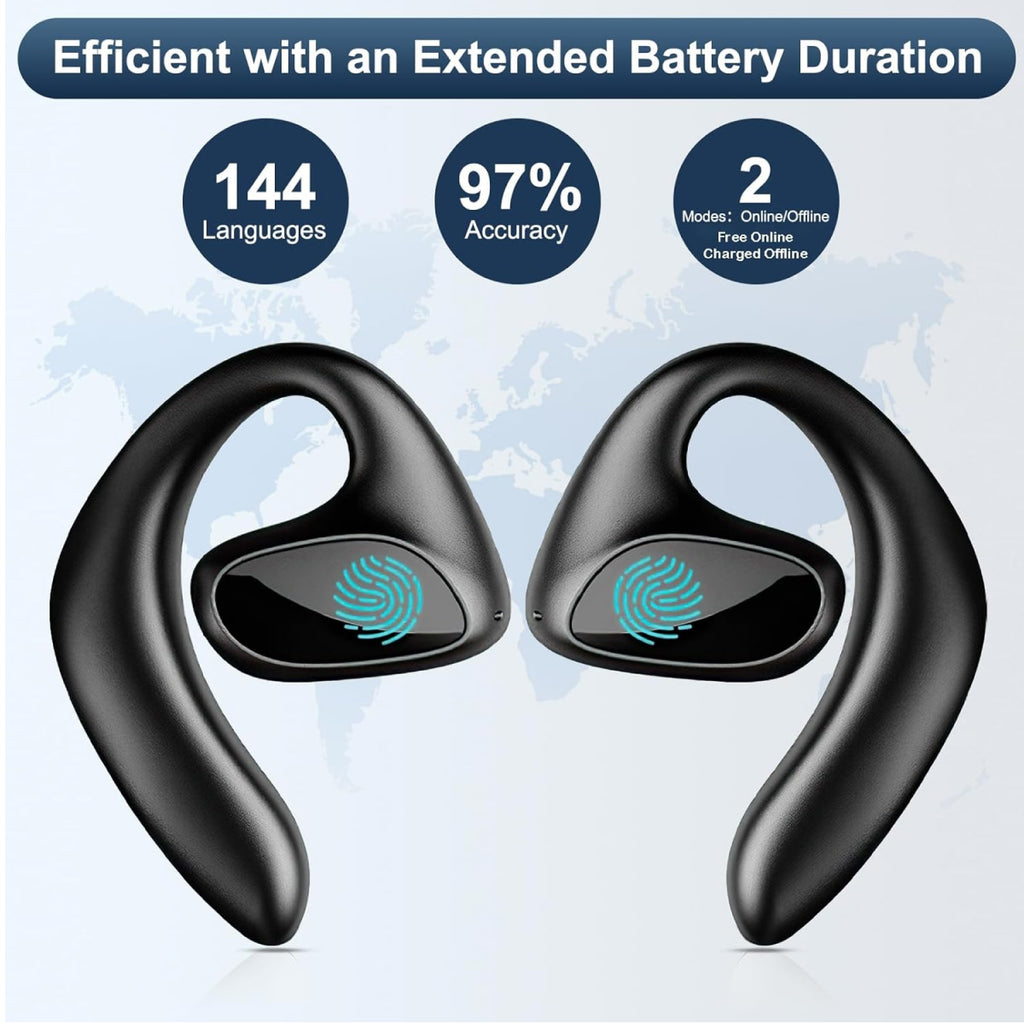 Translator earpiece for seamless communication in multiple languages. Ideal for travel and business with real-time language translation.