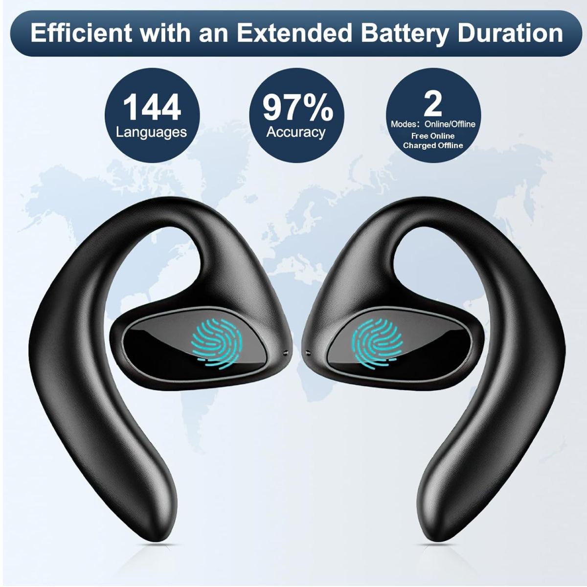Translator earpiece for seamless communication in multiple languages. Ideal for travel and business with real-time language translation.